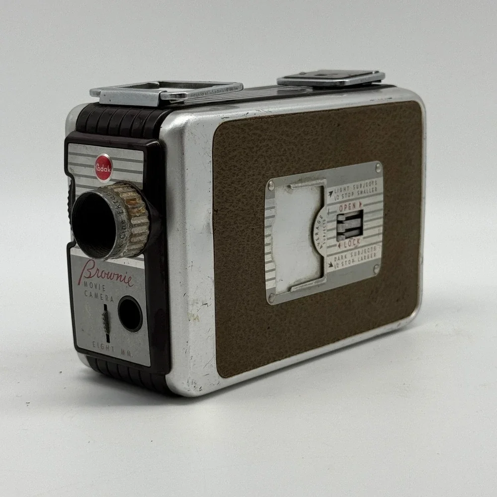 Vintage Kodak Brownie Movie Camera Eight MM Silver Brown 8mm Decor MCM